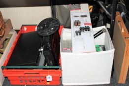 A crate of assorted electricals including LCD TV with built in DVD player,