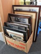 A box of a quantity of assorted framed prints