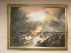 An Artagraph Edition : Boats in stormy waters, in gilt frame.
