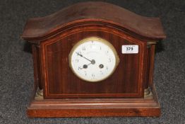A Walker & Hall inlaid mahogany mantel clock