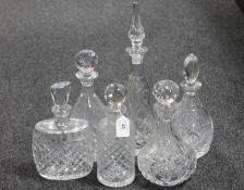 Six lead crystal and cut glass decanters with stoppers