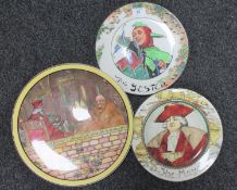 Two Royal Doulton plates, The Mayor and The Jester, together with a Royal Doulton wall plaque,