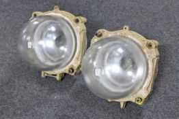 Two industrial bulk head lights with glass shades