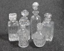 Six lead crystal and cut glass decanters with stoppers