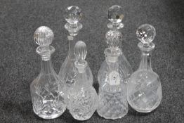 Six lead crystal and cut glass decanters with stoppers