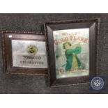 An early 20th century and later oak framed mirror bearing "Willows Gold Flake Cigarettes"
