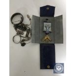 A cased sterling silver Masonic medal, box of silver jewellery including bracelet, necklace,