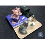 A tray of two Wade NatWest money boxes, Wade delivery van money box, boxed Wedgwood plate,