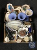 Two boxes of miscellaneous china, glazed tile,
