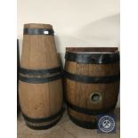 An oak coopered barrel stick stand and An oak coopered barrel in the form of a stick stand