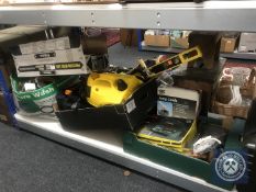 Three boxes of hand and power tools, two pressure washers, pump,