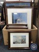 A box of eleven framed prints,