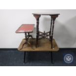 An early 20th century octagonal mahogany occasional table together with coffee table and leather