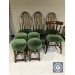 Three Ercol high back dining chairs, pub chair,