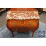 A reproduction ormolu mounted and marble topped two drawer bombe chest,