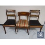 A Victorian inlaid mahogany dining chair together with a pair of chairs