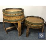 Two oak coopered barrel occasional tables