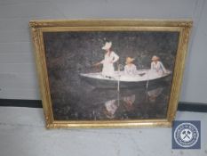 An Artagraph edition - three figures in a boat, in gilt frame .