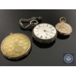 A silver fob watch together with two other examples (3)