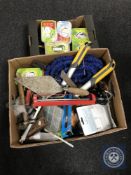 A box of assorted hand tools and accessories,