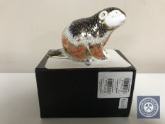 A Royal Crown Derby paperweight, Riverbank Beaver, with gold stopper, number 505 of 5000,