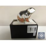 A Royal Crown Derby paperweight, Riverbank Beaver, with gold stopper, number 505 of 5000,