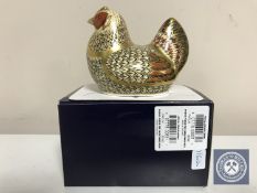 A Royal Crown Derby paperweight, Farmyard Hen, with gold stopper, number 1164 of 5000,