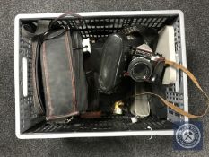 A cased Panasonic camcorder, crate of camera,