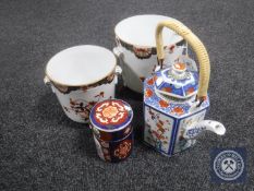 Four pieces of modern Imari porcelain including a teapot