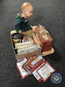 A tray of antique doll, Roberts radio, marbles,