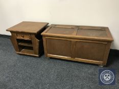 An oak blanket box together with an oak magazine table with a drawer