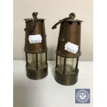 Two miniature brass miner's lamps