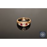 An antique 18ct gold ruby and diamond ring, 4.5g, size M.