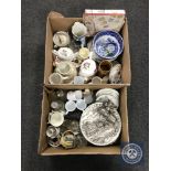 Two boxes of assorted china, glass ware,