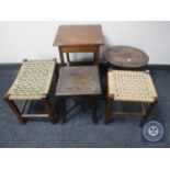 An oak stool together with another two stools and two tables.