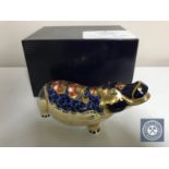A Royal Crown Derby paperweight, Hippopotamus, with gold stopper, number 1019 of 2500,