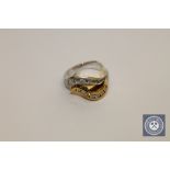 An 18ct gold yellow and white gold ring set with 12 diamonds, 14.