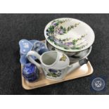 A Portmeirion fruit bowl and watering can, blue Sky china comport,