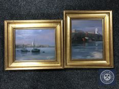 Two gilt framed Walter Holmes oils on board,