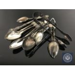 A group of Georgian and later silver teaspoons and other plated cutlery (Qty)