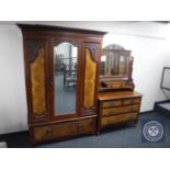 A Victorian mahogany and walnut mirrored wardrobe together with a four drawer dressing chest