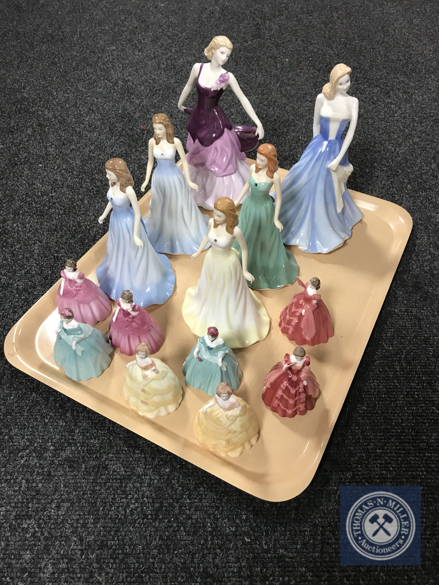 A tray of two Royal Doulton Classic In Vogue figures,