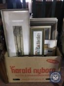 A box of continental school oils and prints