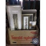 A box of continental school oils and prints