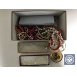 A box of assorted costume jewellery and collar studs