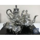 A Norwegian silver four-piece tea service by Norsk Filigransfabrikk, comprising teapot,