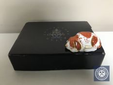A Royal Crown Derby Collector's Guild paperweight, Puppy, with gold stopper, boxed.