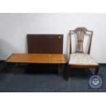 A mid 20th century teak coffee table with undershelf together with a folding card table and an