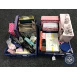 Two boxes containing a large quantity of beauty products and gift sets