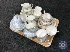 A tray of part antique Colclough and Royal Standard tea services